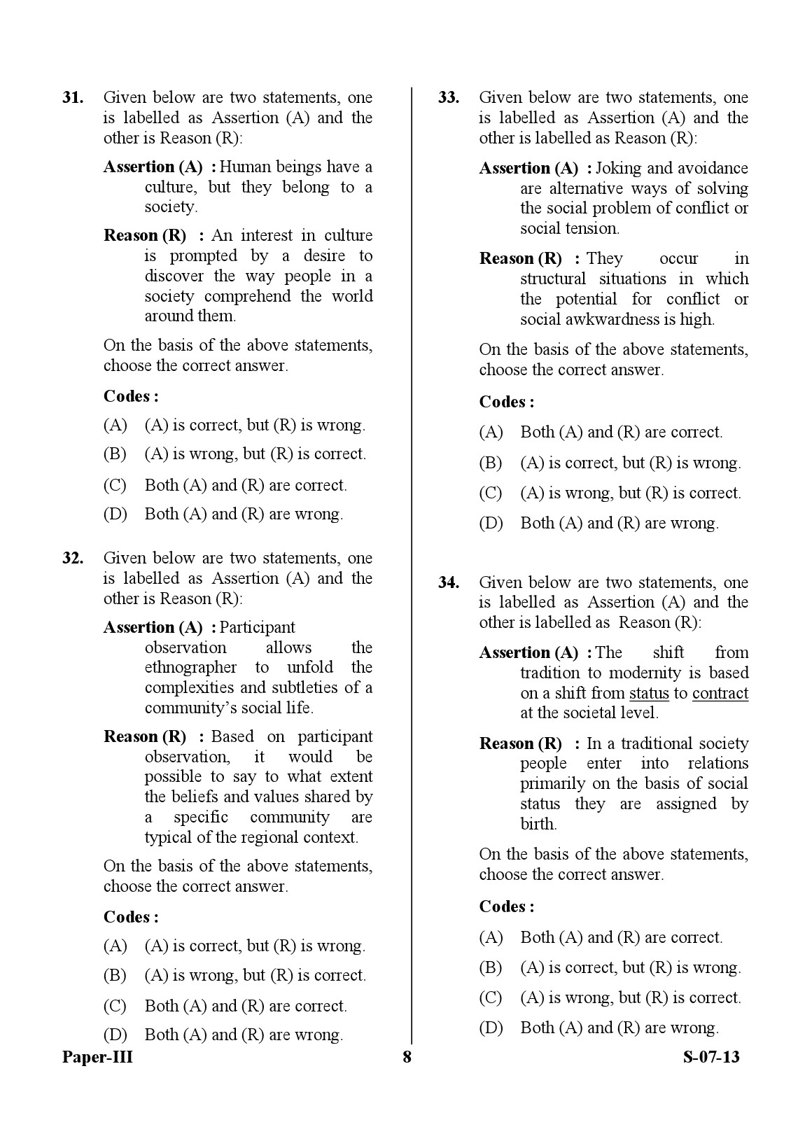 UGC NET Anthropology Question Paper III June 2013 8