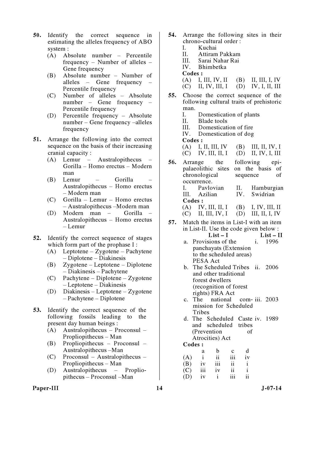 UGC NET Anthropology Question Paper III June 2014 14