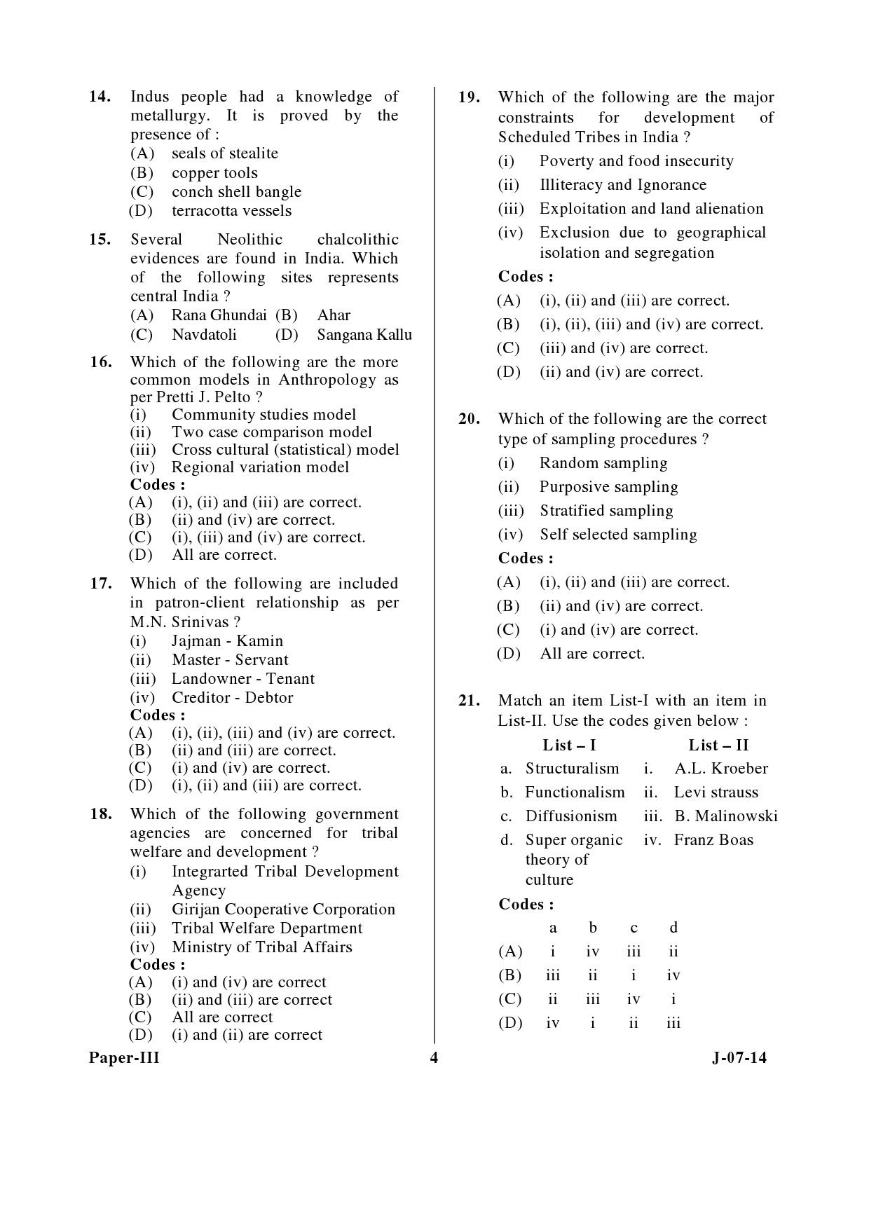 UGC NET Anthropology Question Paper III June 2014 4