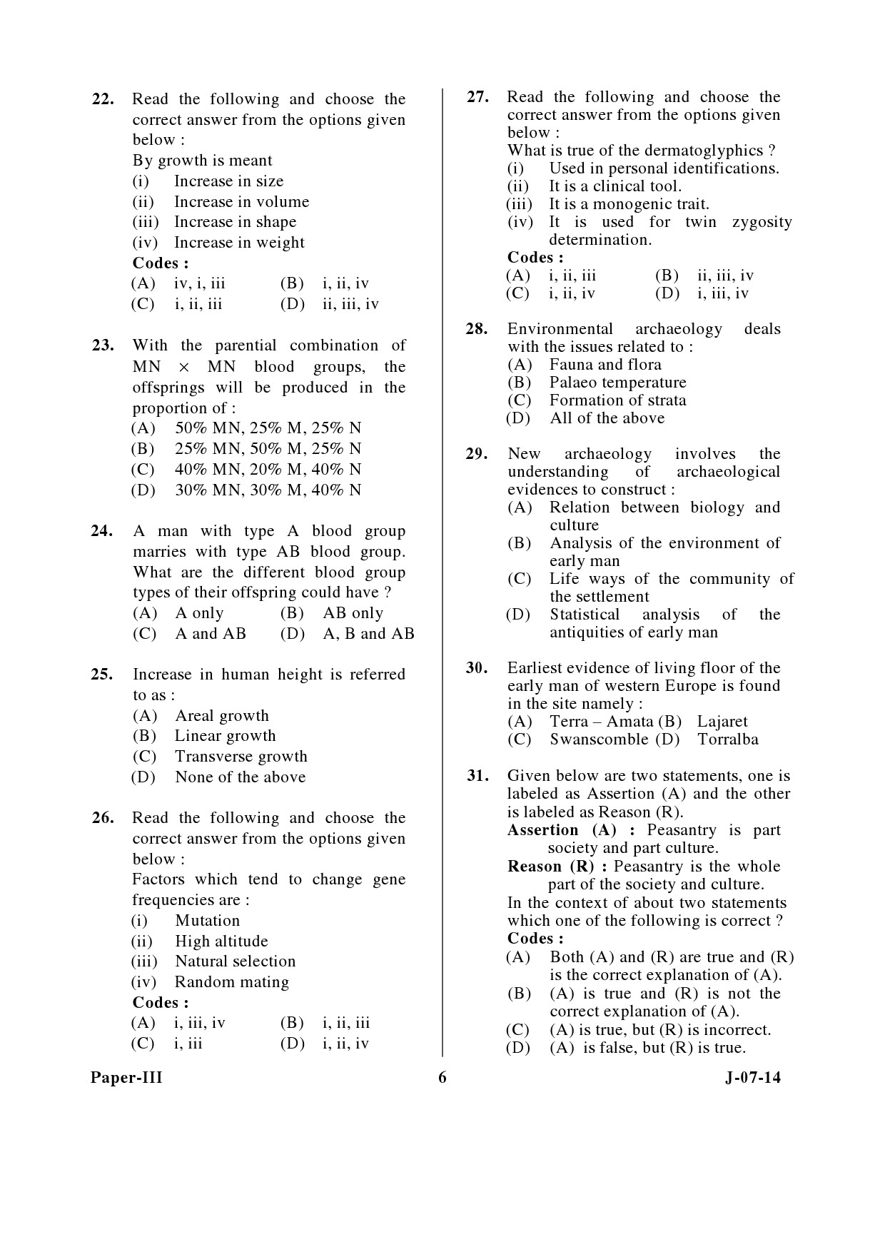 UGC NET Anthropology Question Paper III June 2014 6