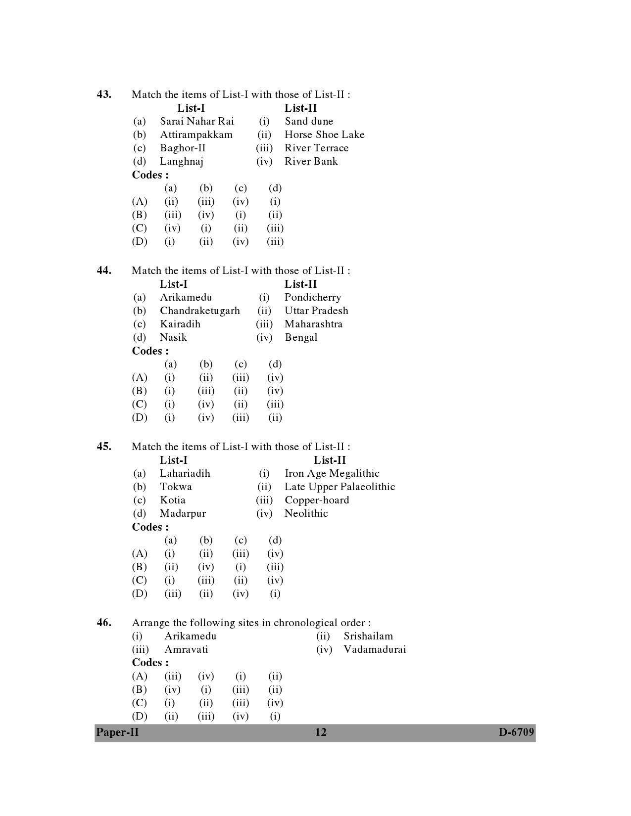 UGC NET Archaeology Question Paper II December 2009 12