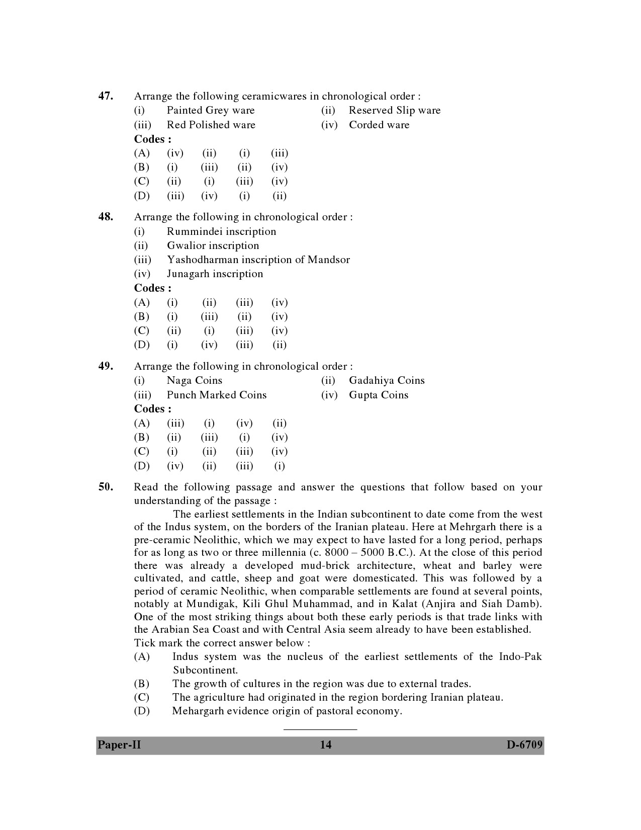 UGC NET Archaeology Question Paper II December 2009 14