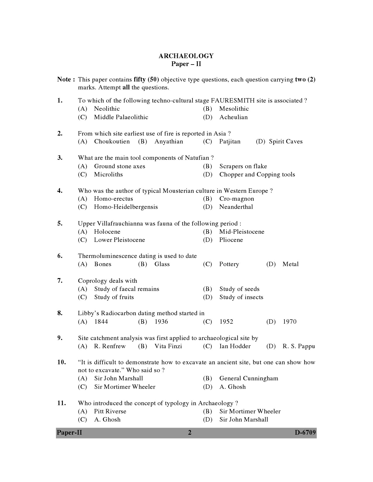 UGC NET Archaeology Question Paper II December 2009 2