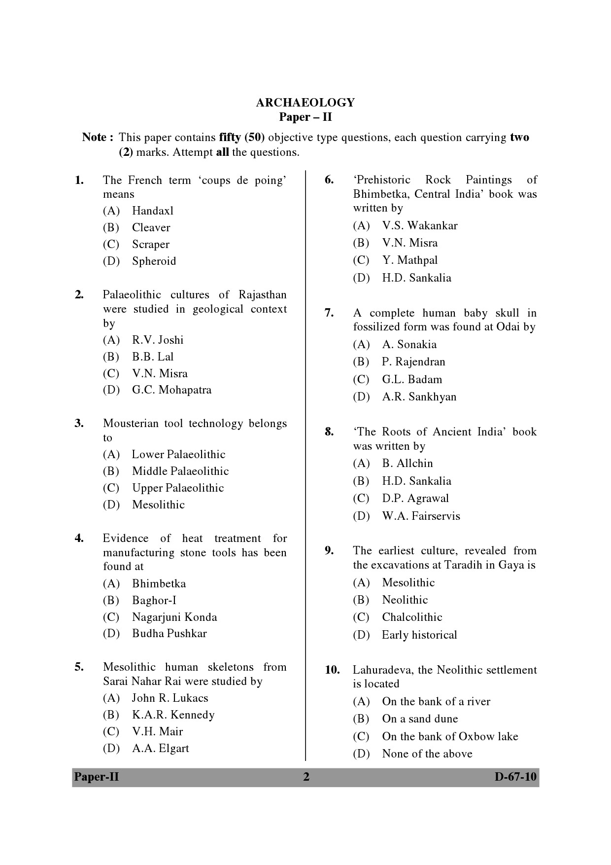 UGC NET Archaeology Question Paper II December 2010 2