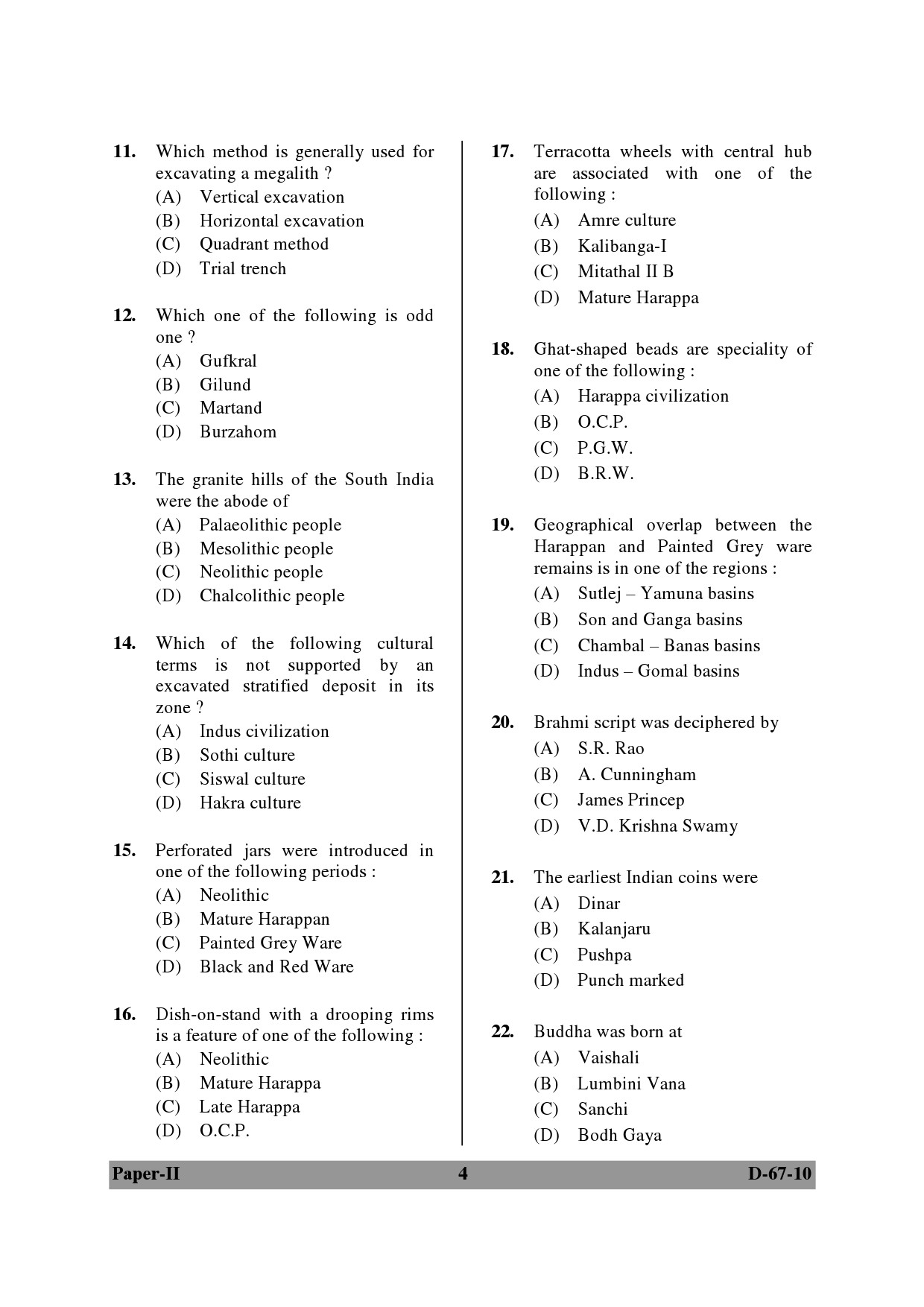 UGC NET Archaeology Question Paper II December 2010 4