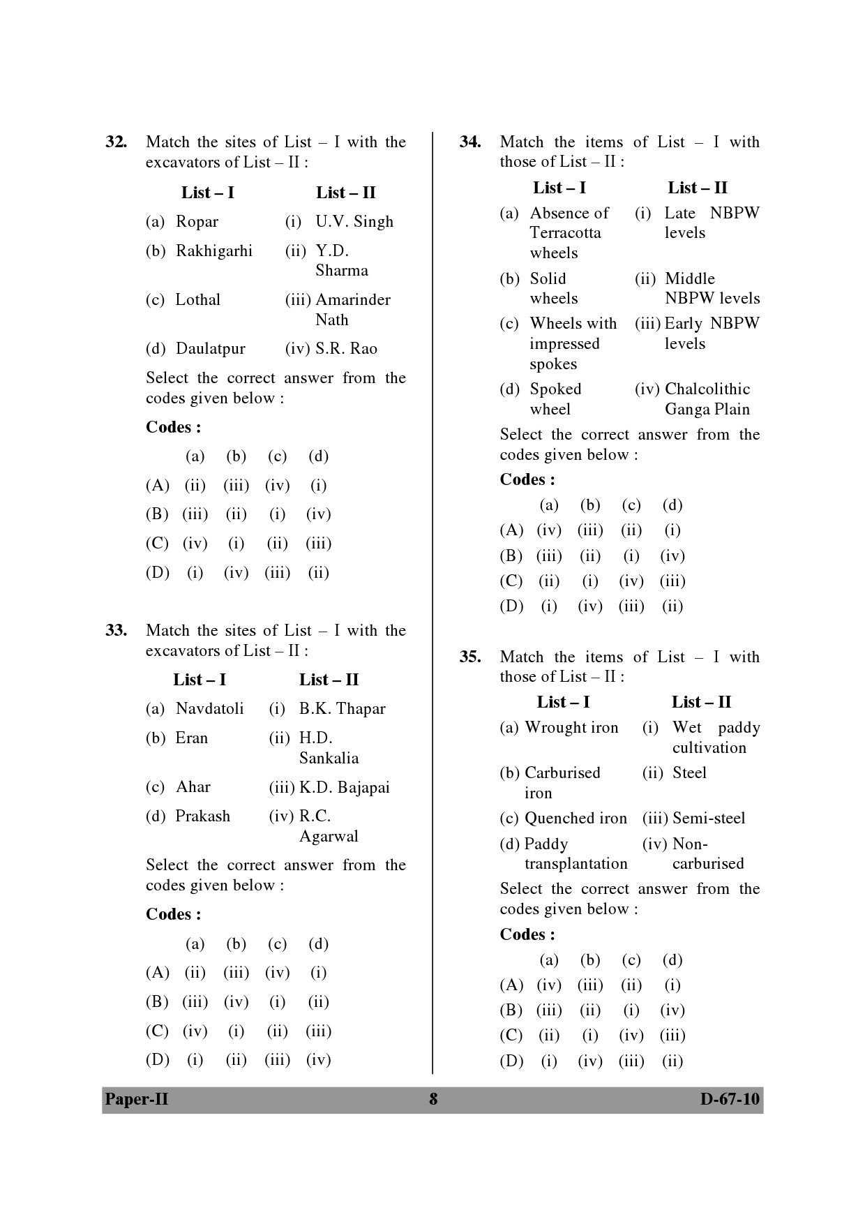 UGC NET Archaeology Question Paper II December 2010 8