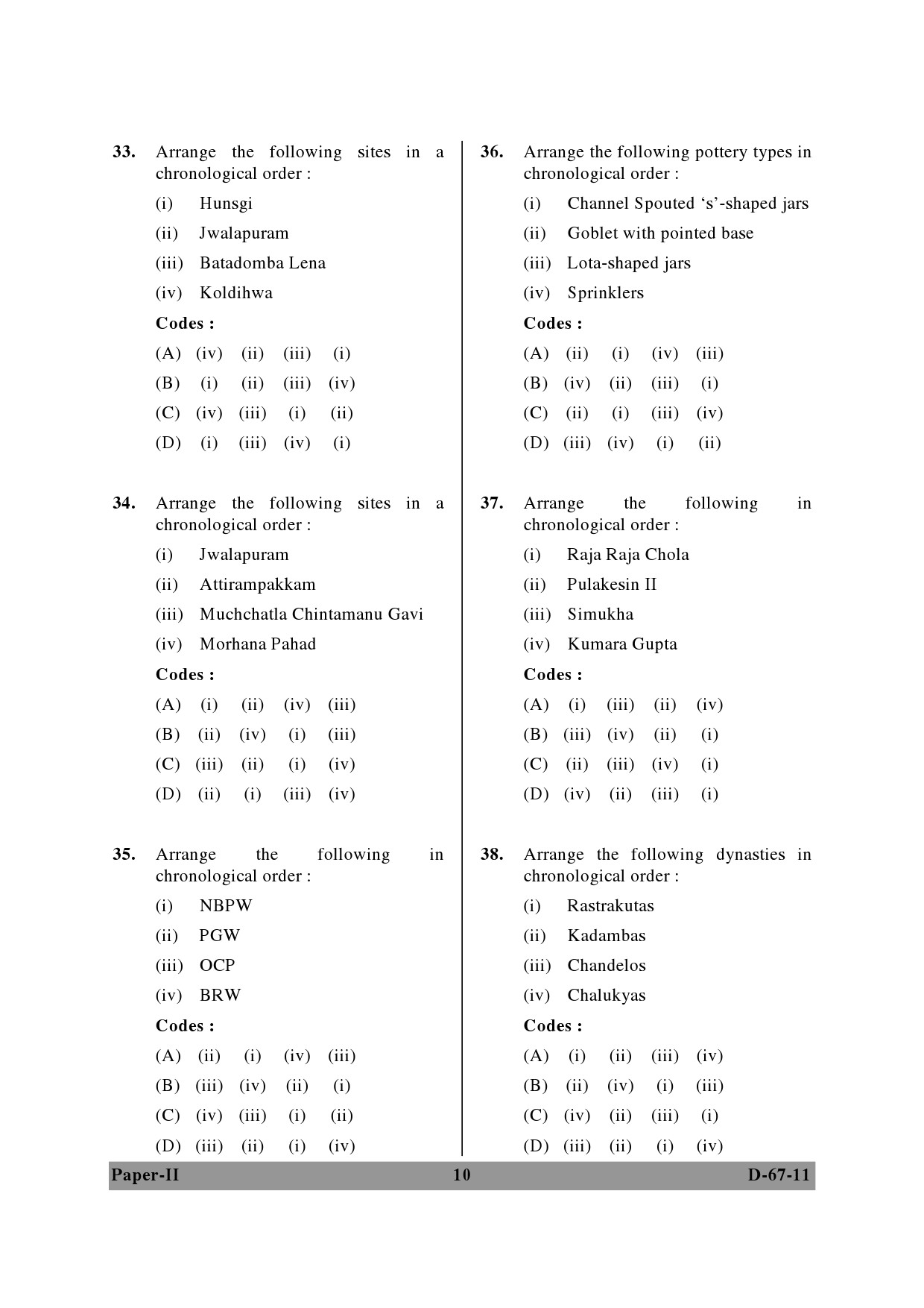 UGC NET Archaeology Question Paper II December 2011 10