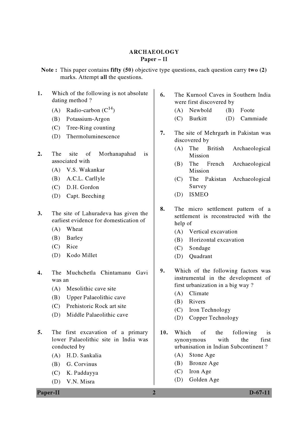 UGC NET Archaeology Question Paper II December 2011 2