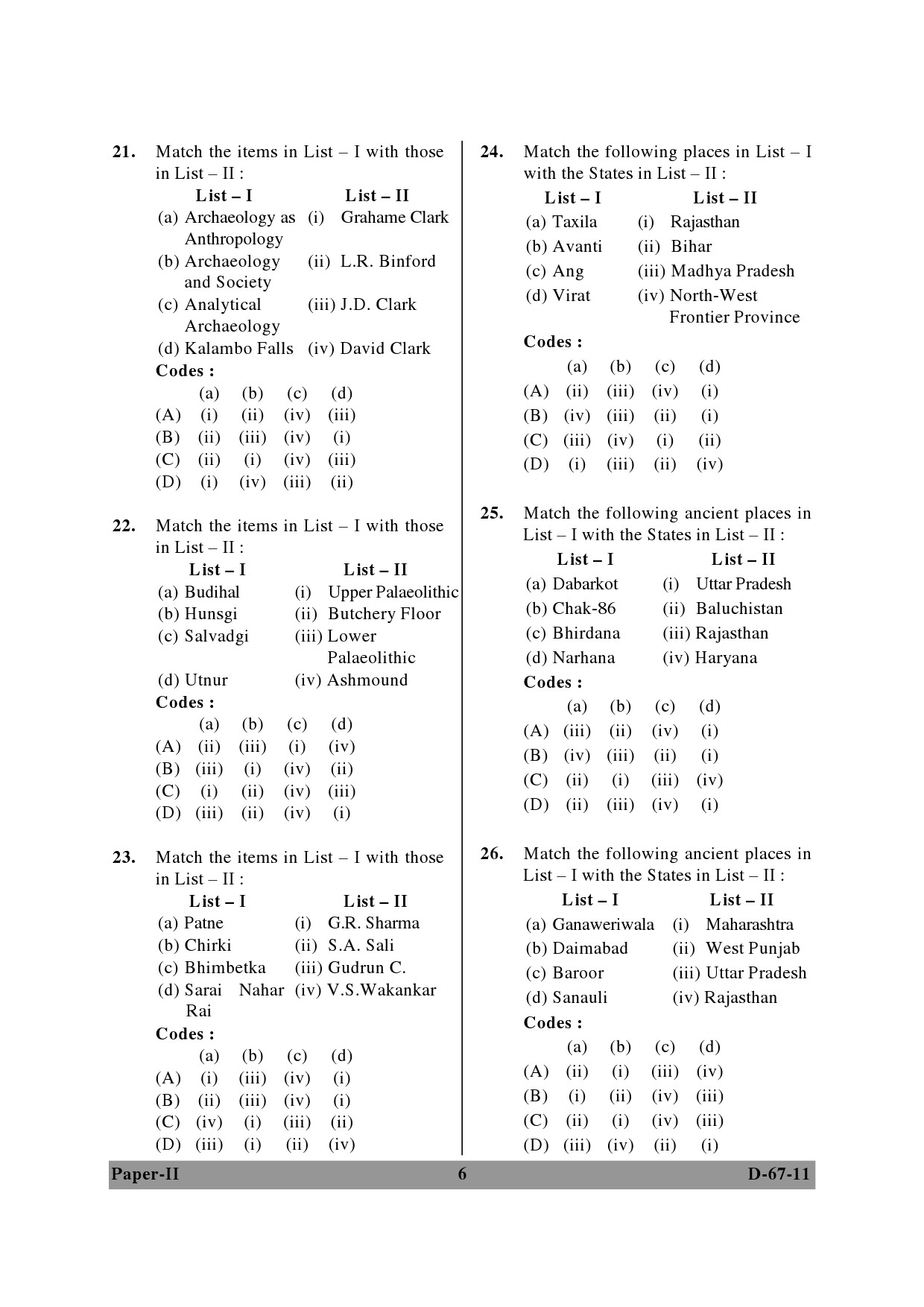 UGC NET Archaeology Question Paper II December 2011 6