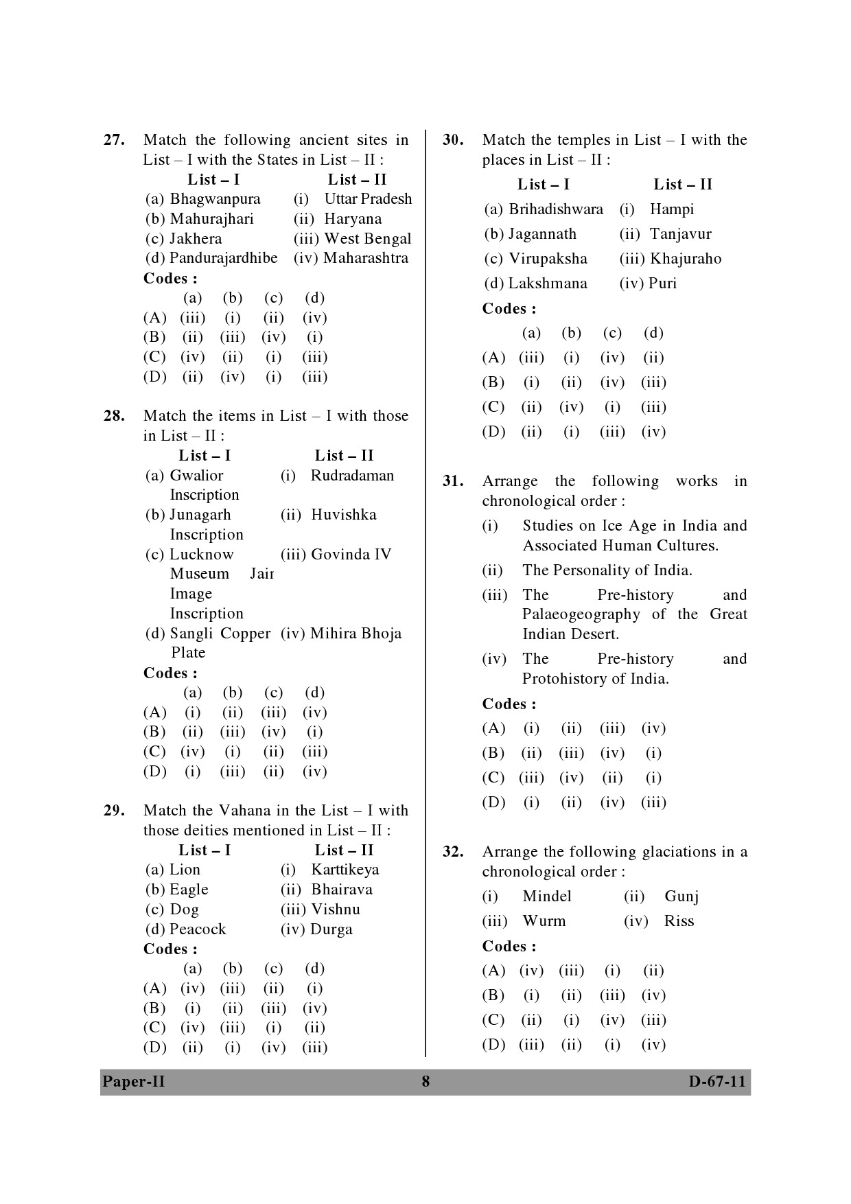 UGC NET Archaeology Question Paper II December 2011 8