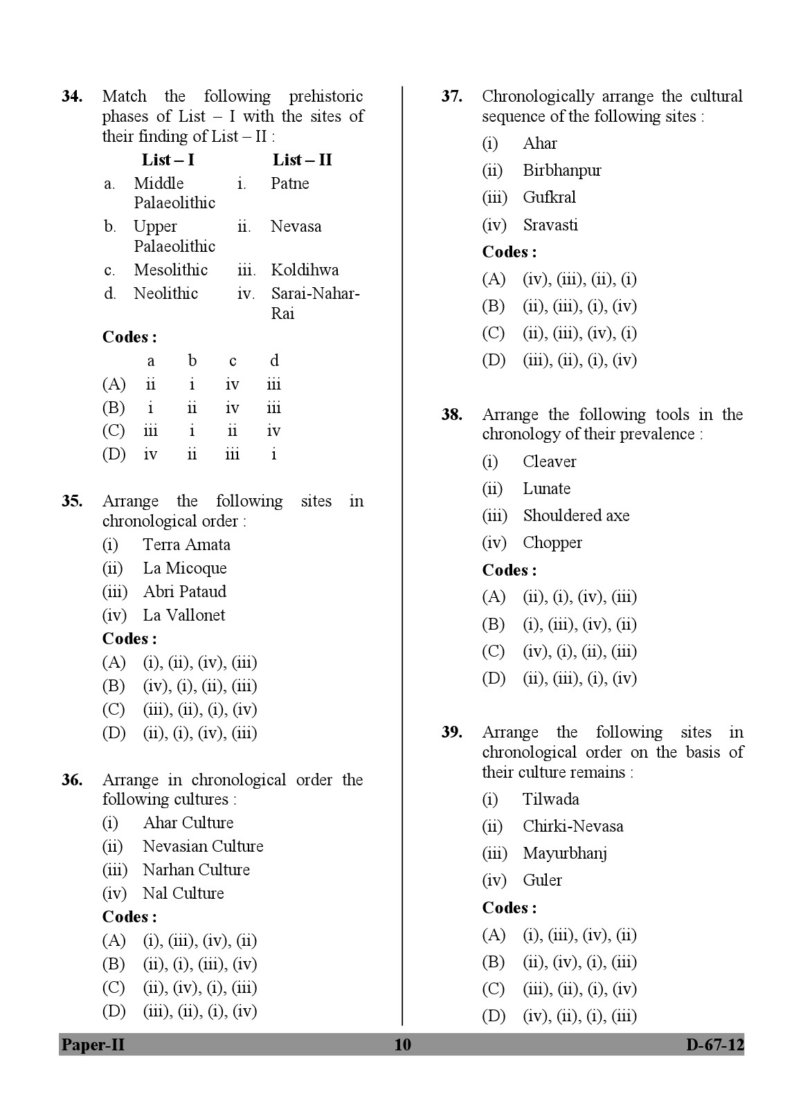 UGC NET Archaeology Question Paper II December 2012 10