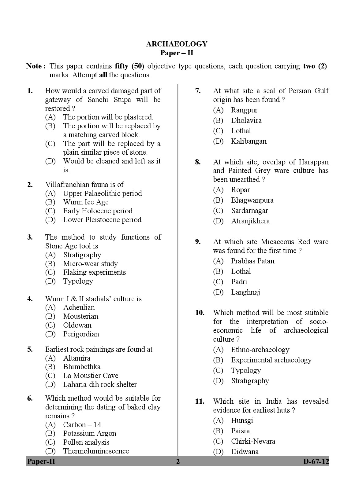 UGC NET Archaeology Question Paper II December 2012 2