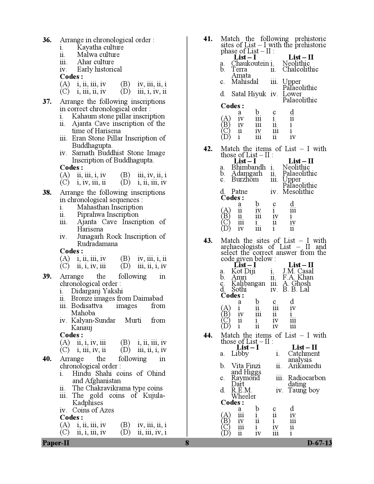 UGC NET Archaeology Question Paper II December 2013 8