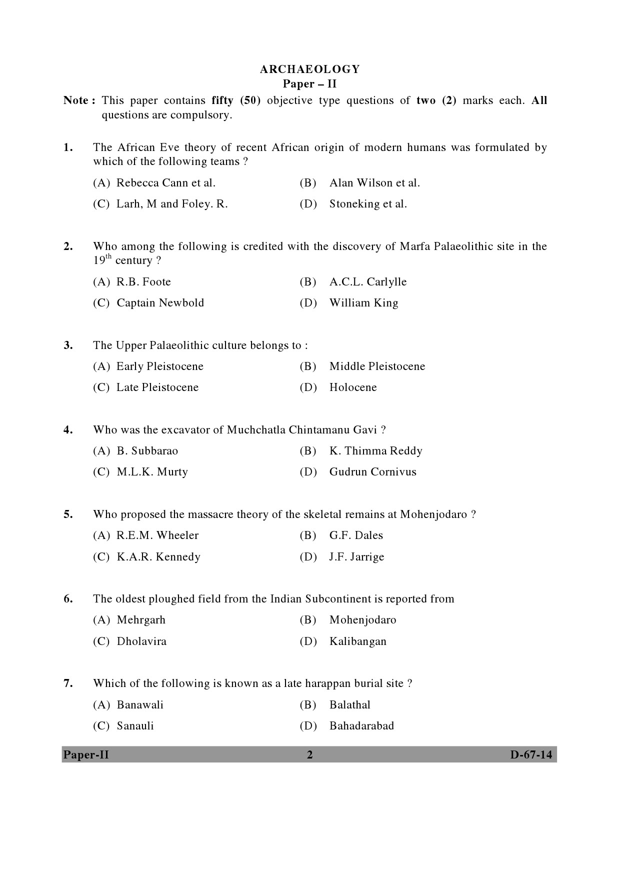 UGC NET Archaeology Question Paper II December 2014 2