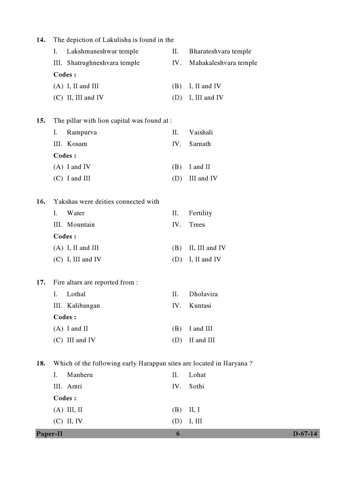 UGC NET Archaeology Question Paper II December 2014 6