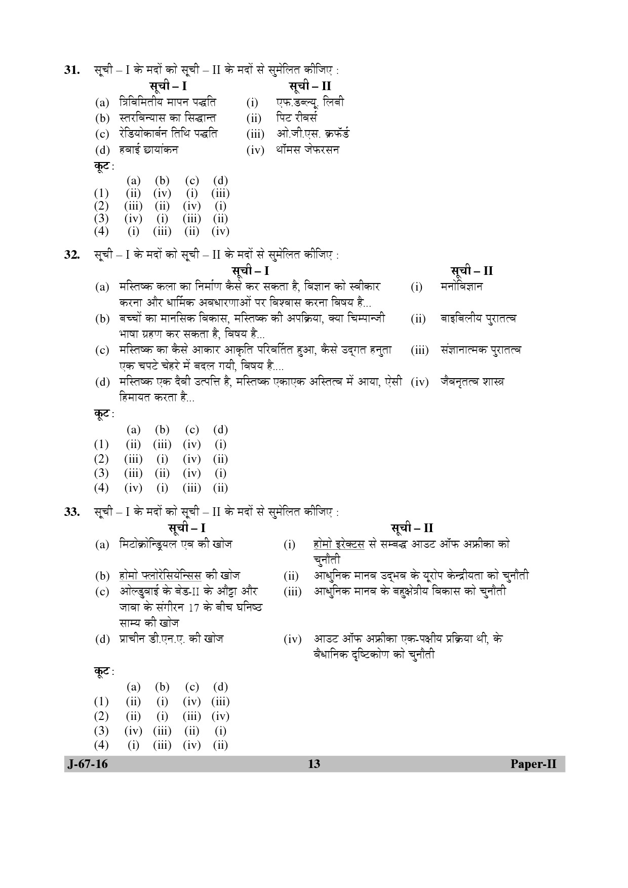 UGC NET Archaeology Question Paper II July 2016 13