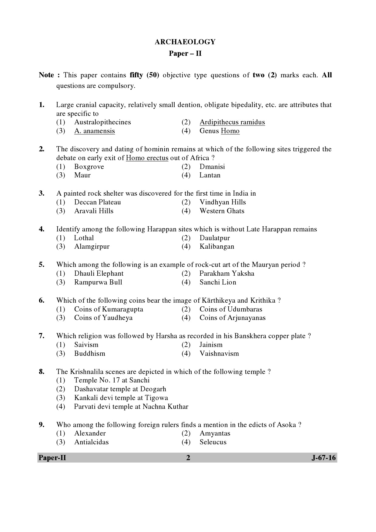 UGC NET Archaeology Question Paper II July 2016 2