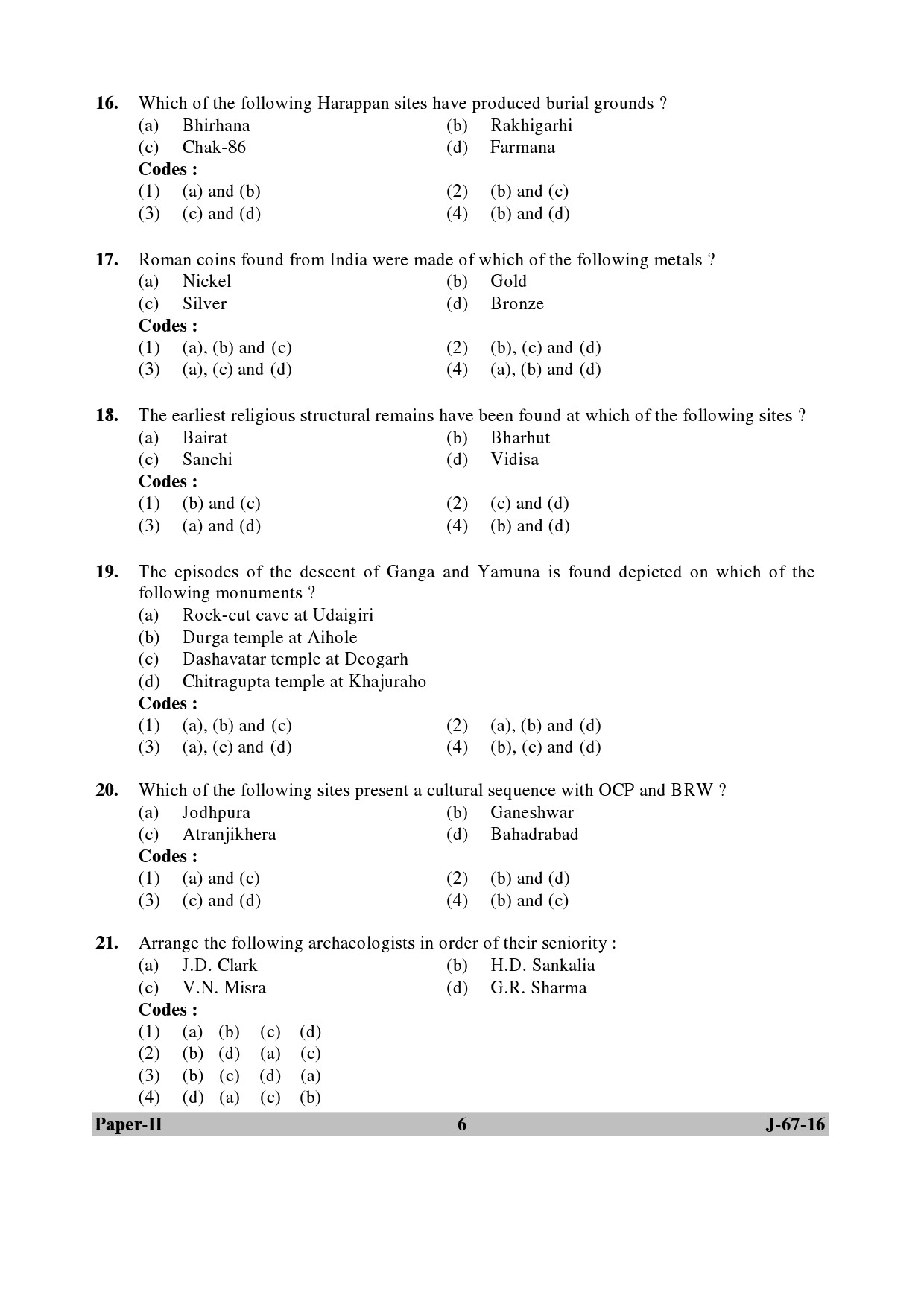 UGC NET Archaeology Question Paper II July 2016 6