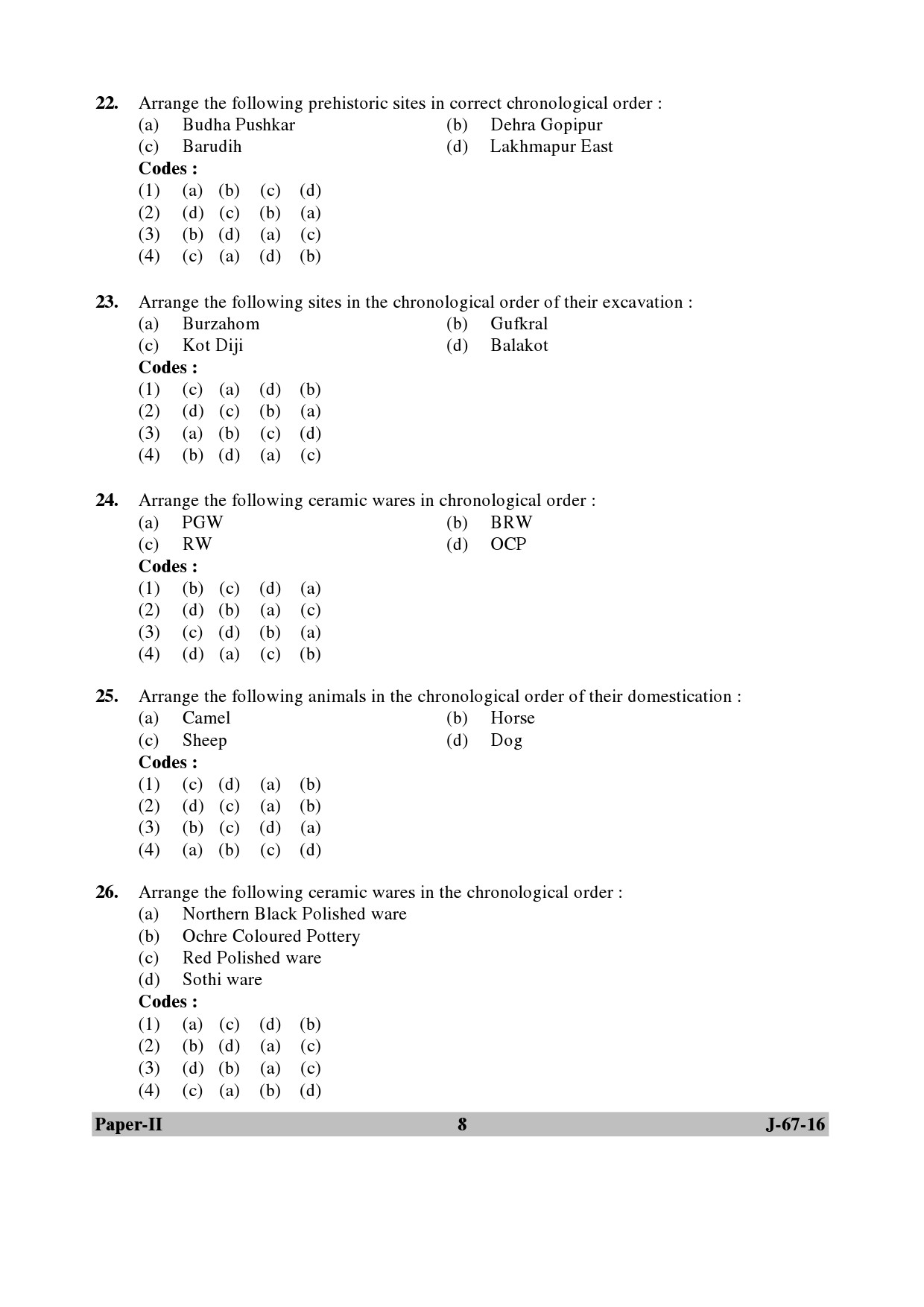 UGC NET Archaeology Question Paper II July 2016 8