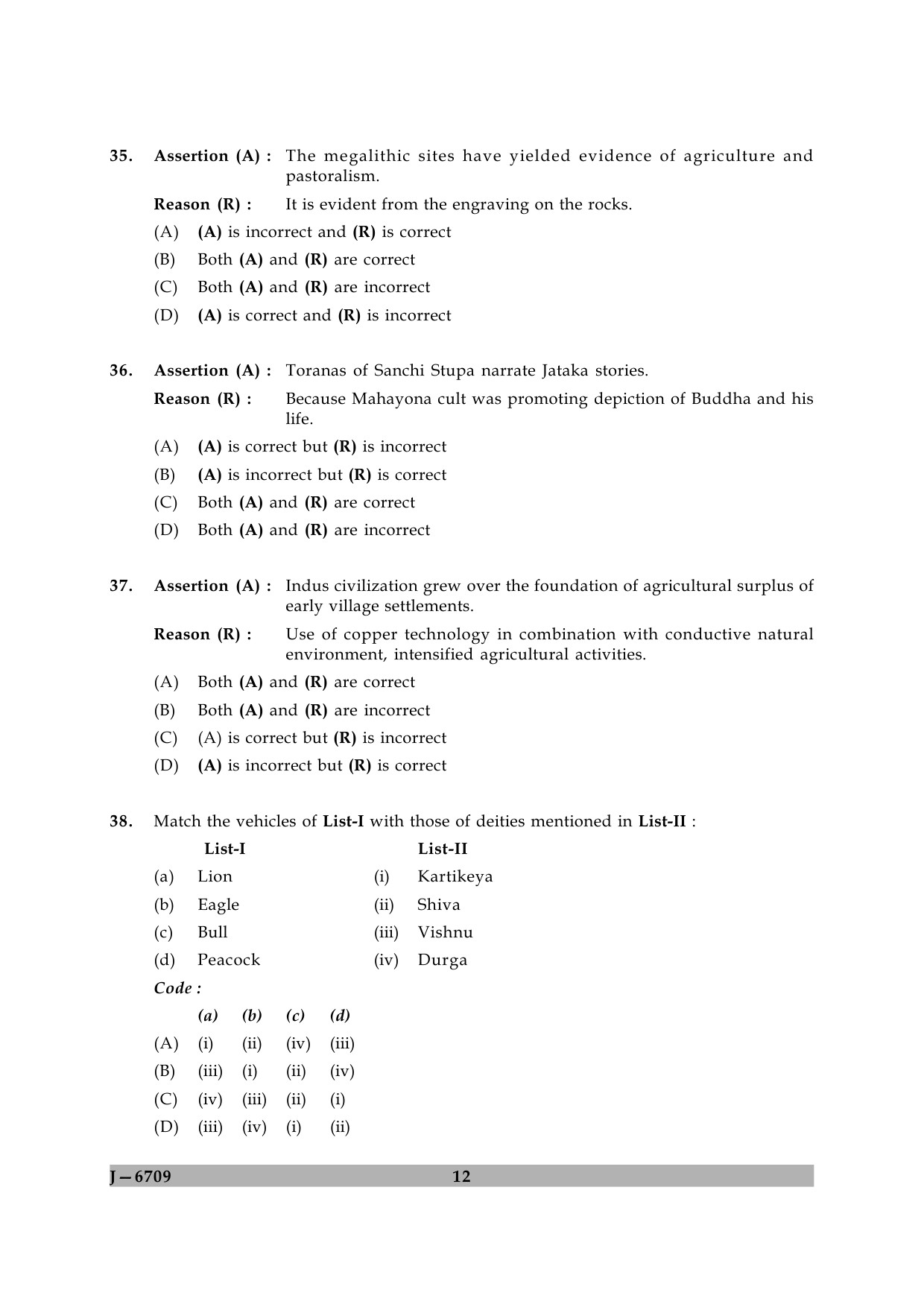 UGC NET Archaeology Question Paper II June 2009 12