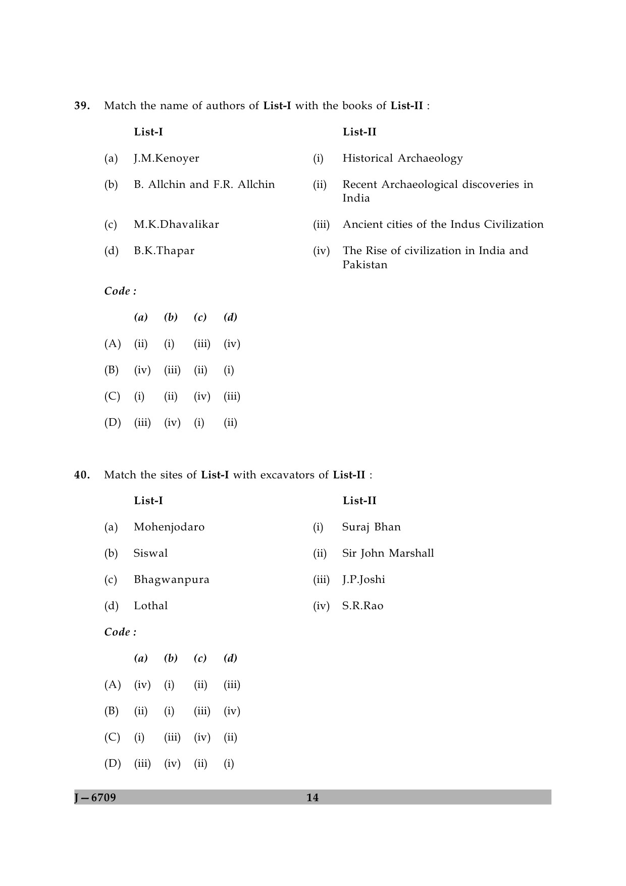 UGC NET Archaeology Question Paper II June 2009 14