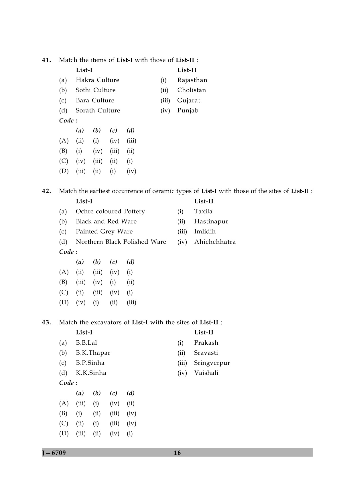 UGC NET Archaeology Question Paper II June 2009 16