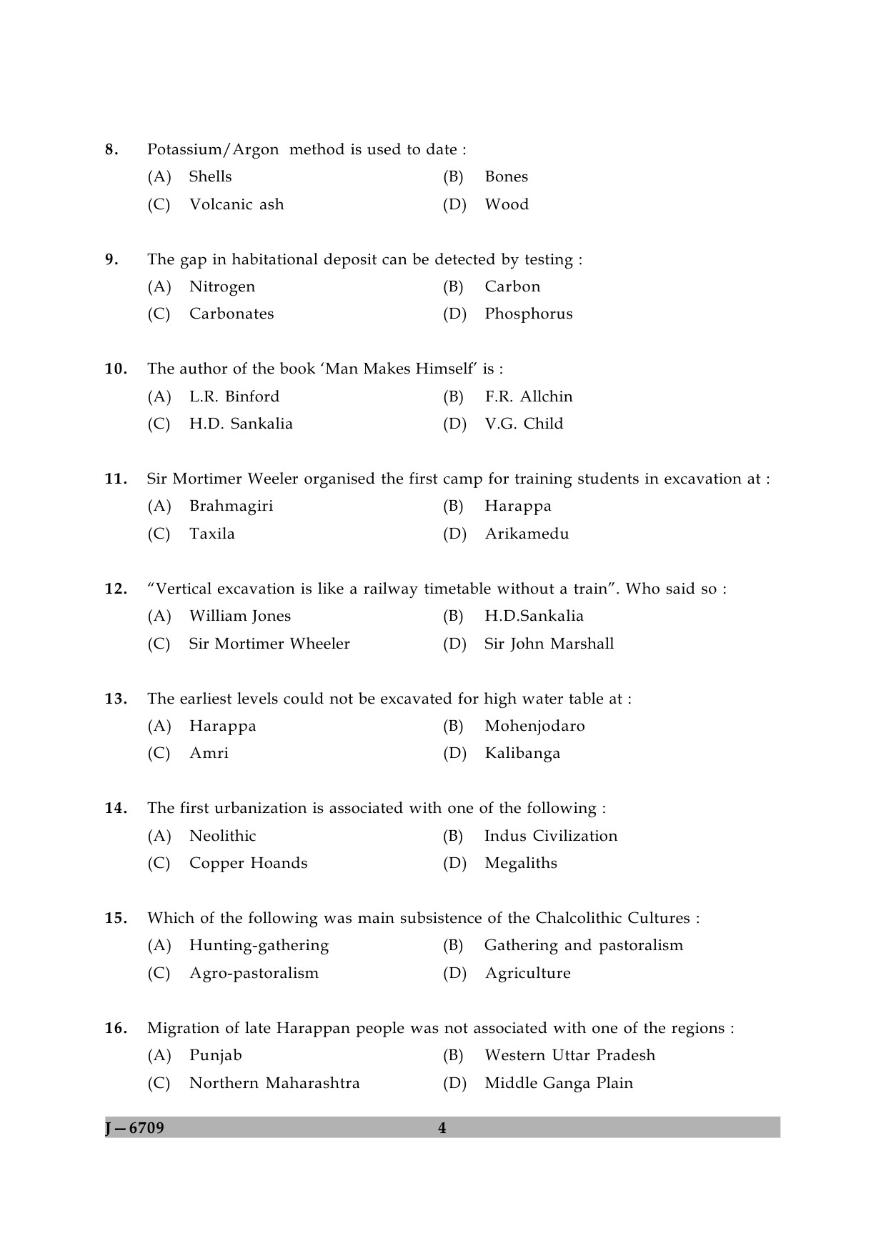 UGC NET Archaeology Question Paper II June 2009 4