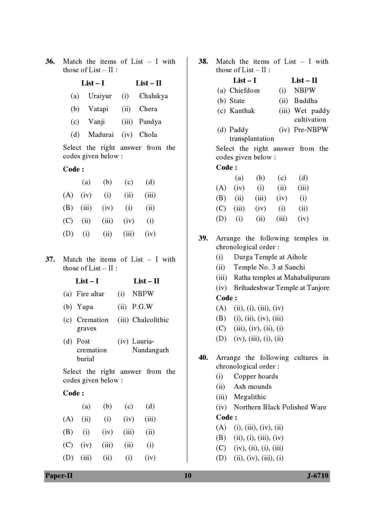 UGC NET Archaeology Question Paper II June 2010 10