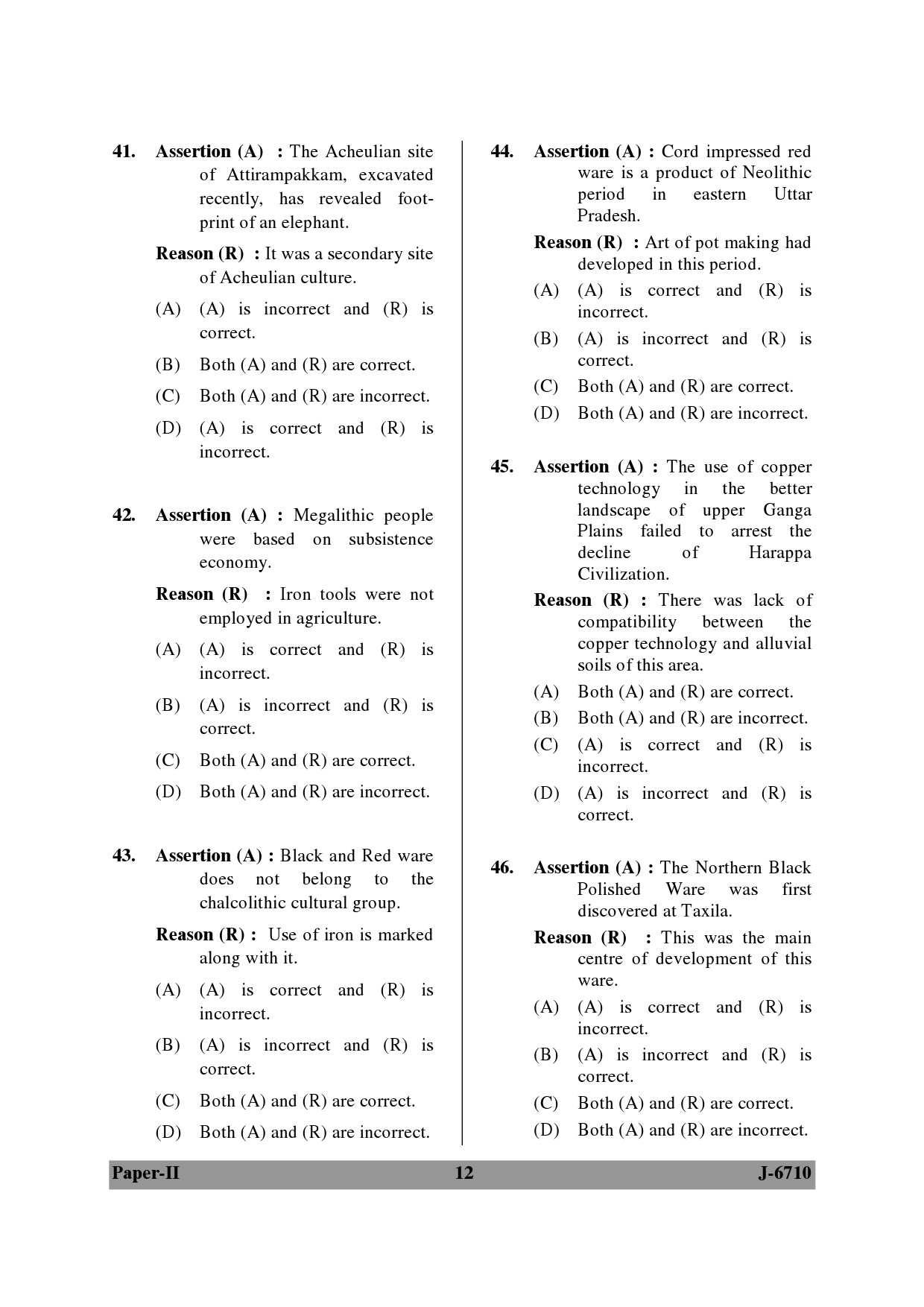 UGC NET Archaeology Question Paper II June 2010 12