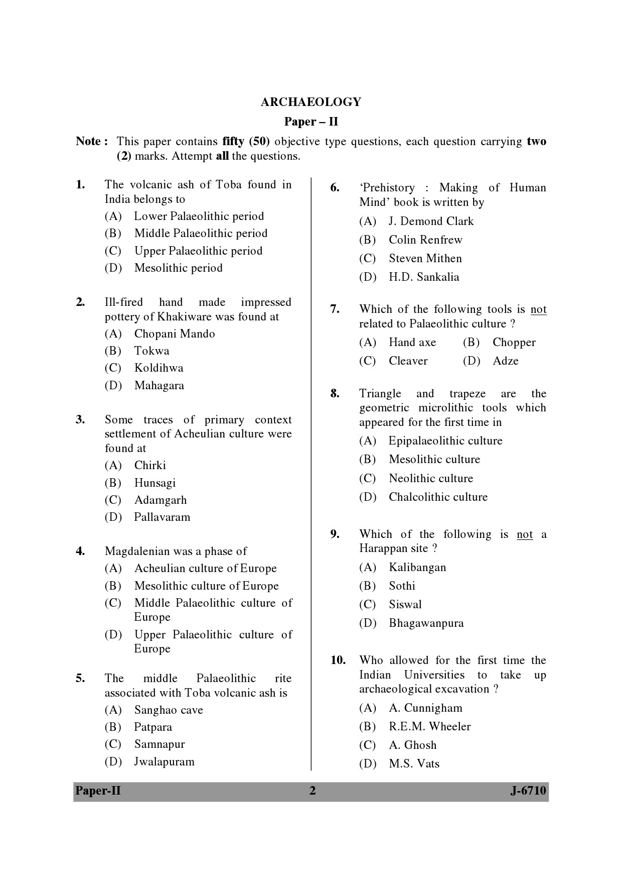 UGC NET Archaeology Question Paper II June 2010 2