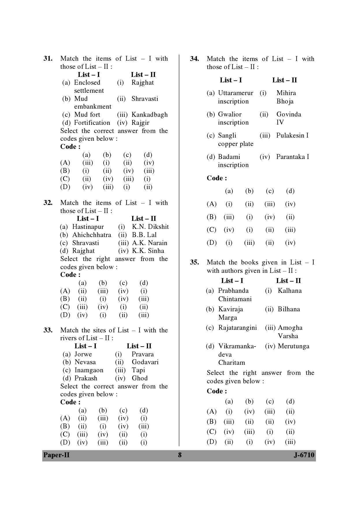 UGC NET Archaeology Question Paper II June 2010 8