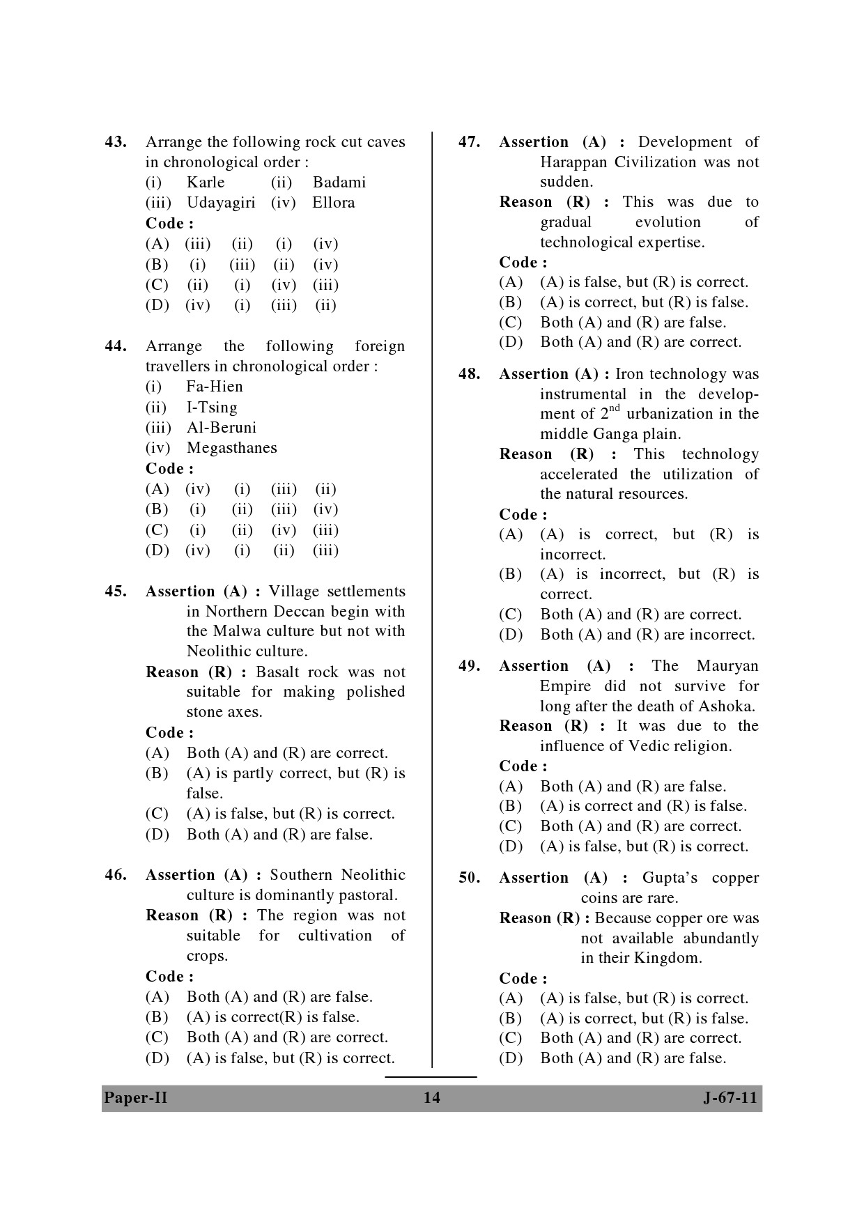 UGC NET Archaeology Question Paper II June 2011 14