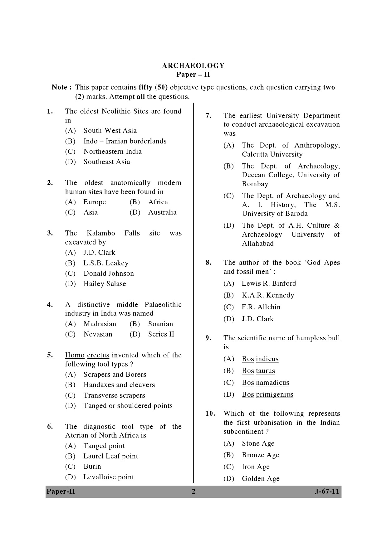 UGC NET Archaeology Question Paper II June 2011 2