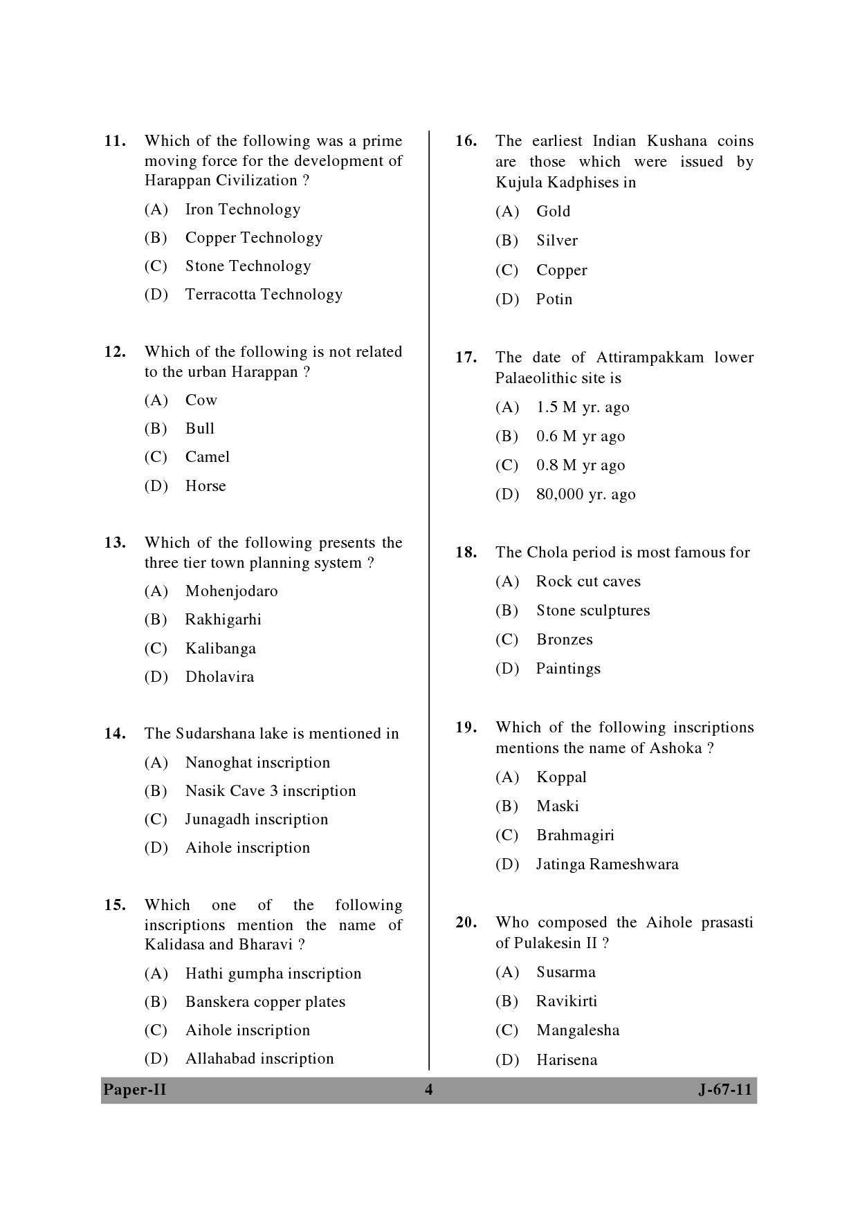 UGC NET Archaeology Question Paper II June 2011 4