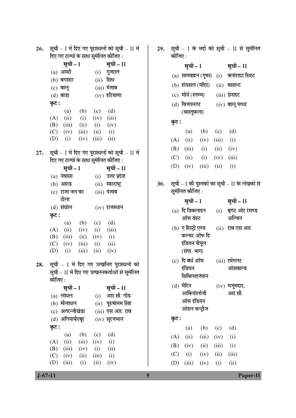 UGC NET Archaeology Question Paper II June 2011 9