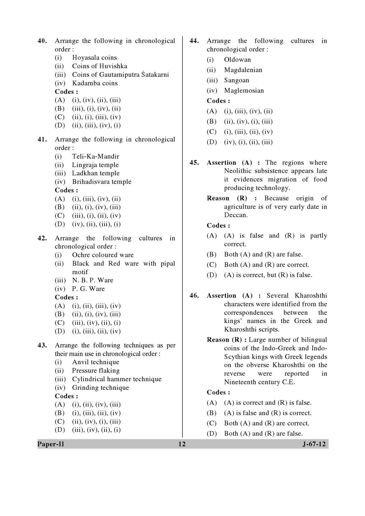 UGC NET Archaeology Question Paper II June 2012 12