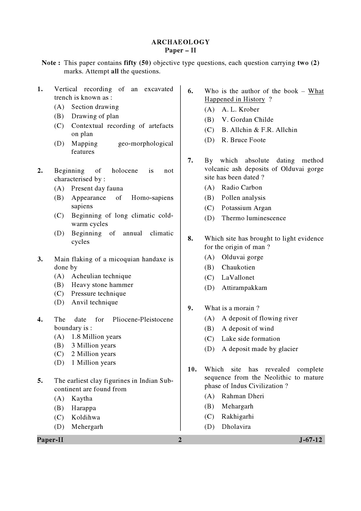 UGC NET Archaeology Question Paper II June 2012 2