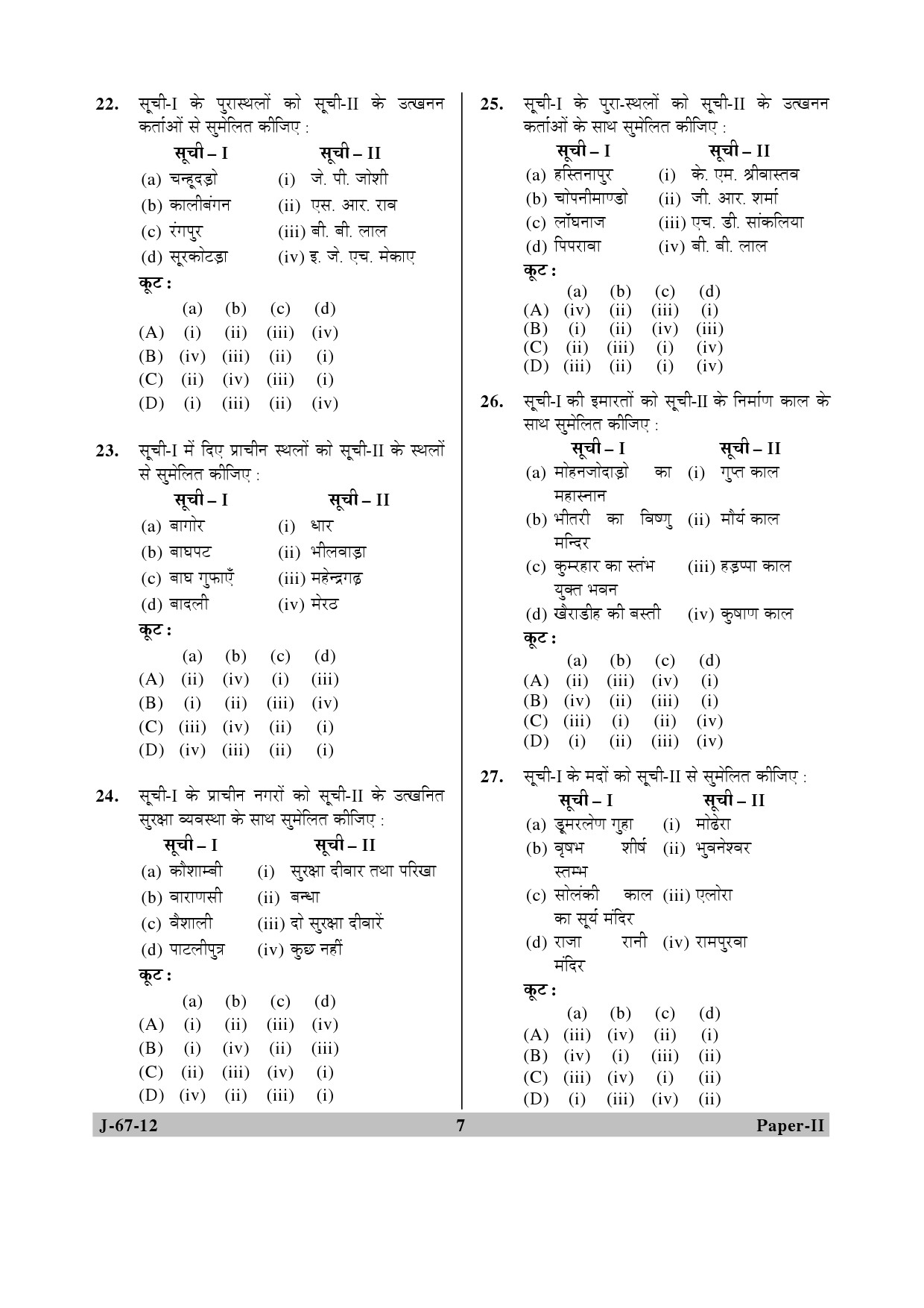 UGC NET Archaeology Question Paper II June 2012 7