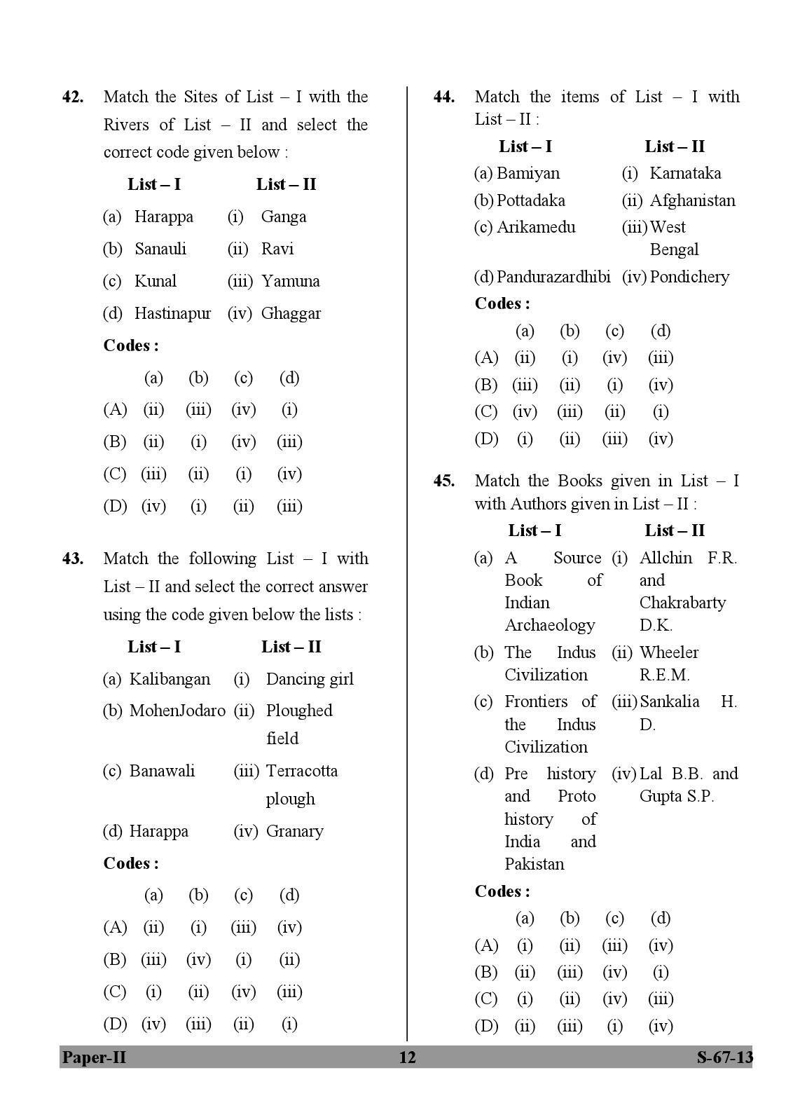 UGC NET Archaeology Question Paper II June 2013 12