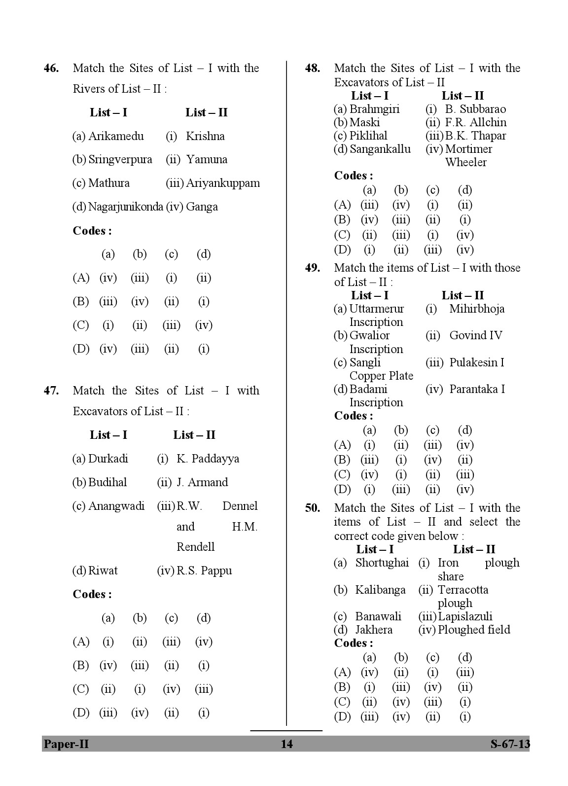 UGC NET Archaeology Question Paper II June 2013 14