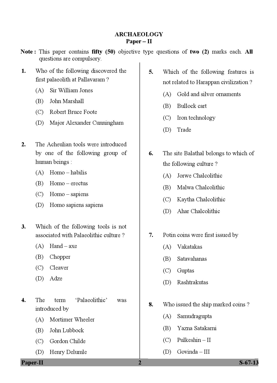 UGC NET Archaeology Question Paper II June 2013 2