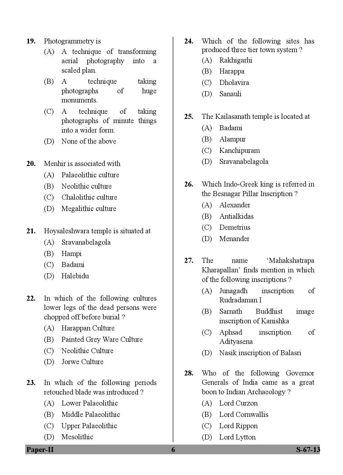 UGC NET Archaeology Question Paper II June 2013 6