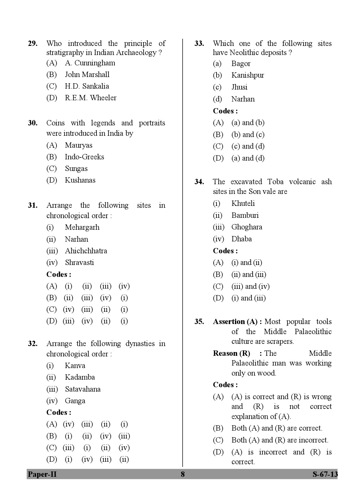 UGC NET Archaeology Question Paper II June 2013 8