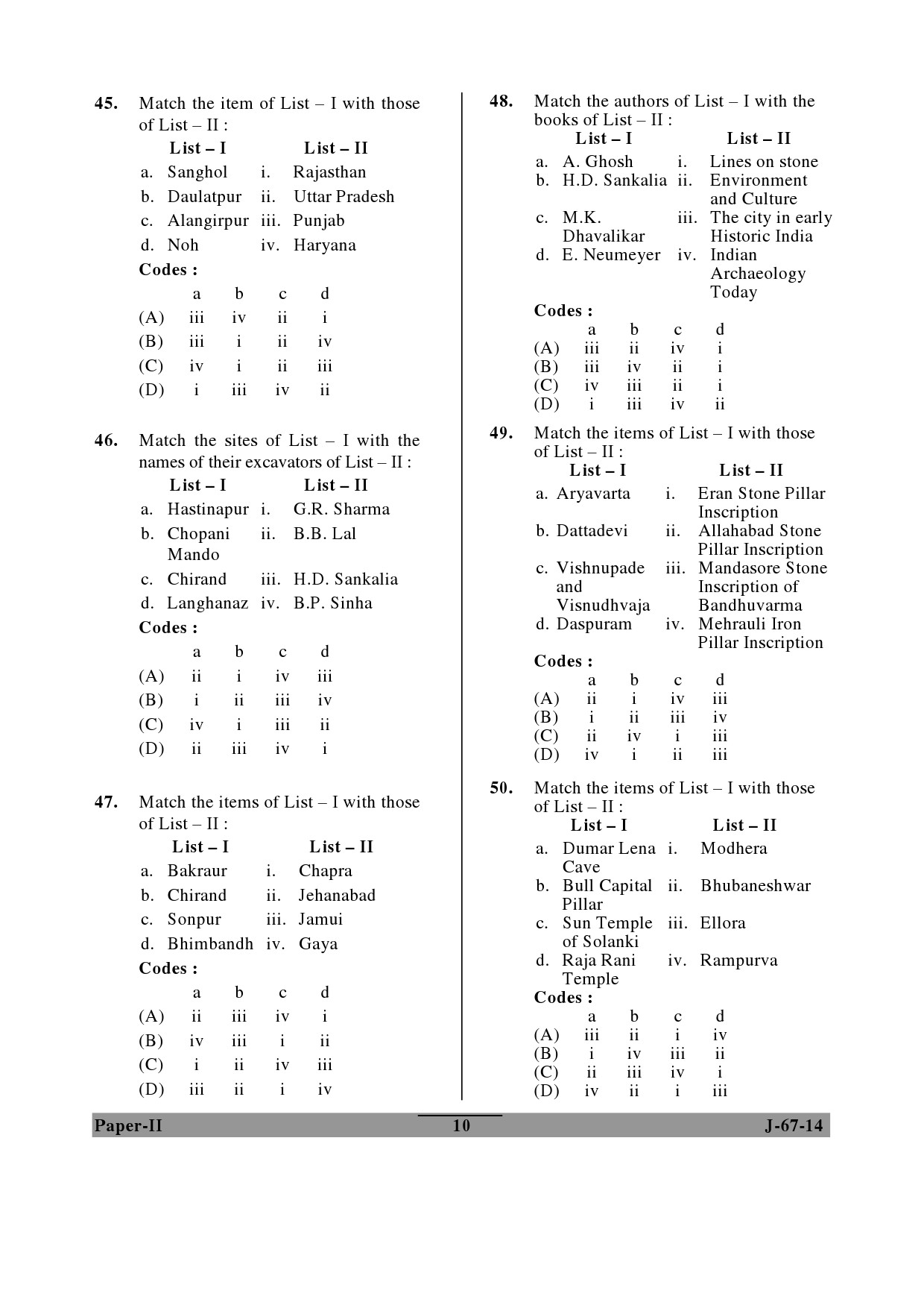 UGC NET Archaeology Question Paper II June 2014 10