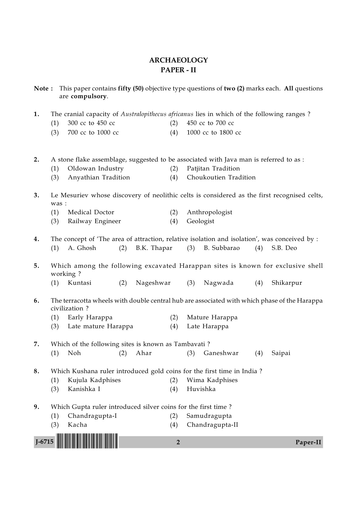 UGC NET Archaeology Question Paper II June 2015 2