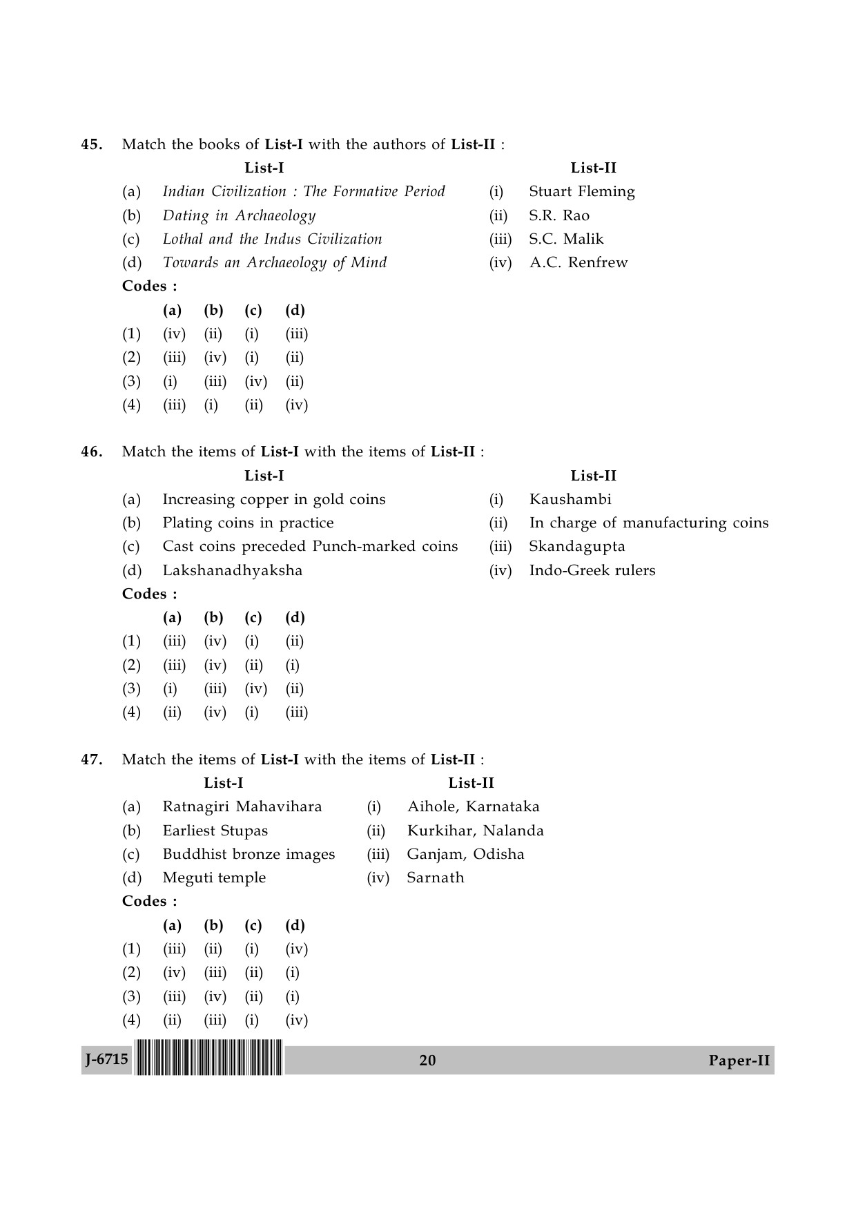 UGC NET Archaeology Question Paper II June 2015 20