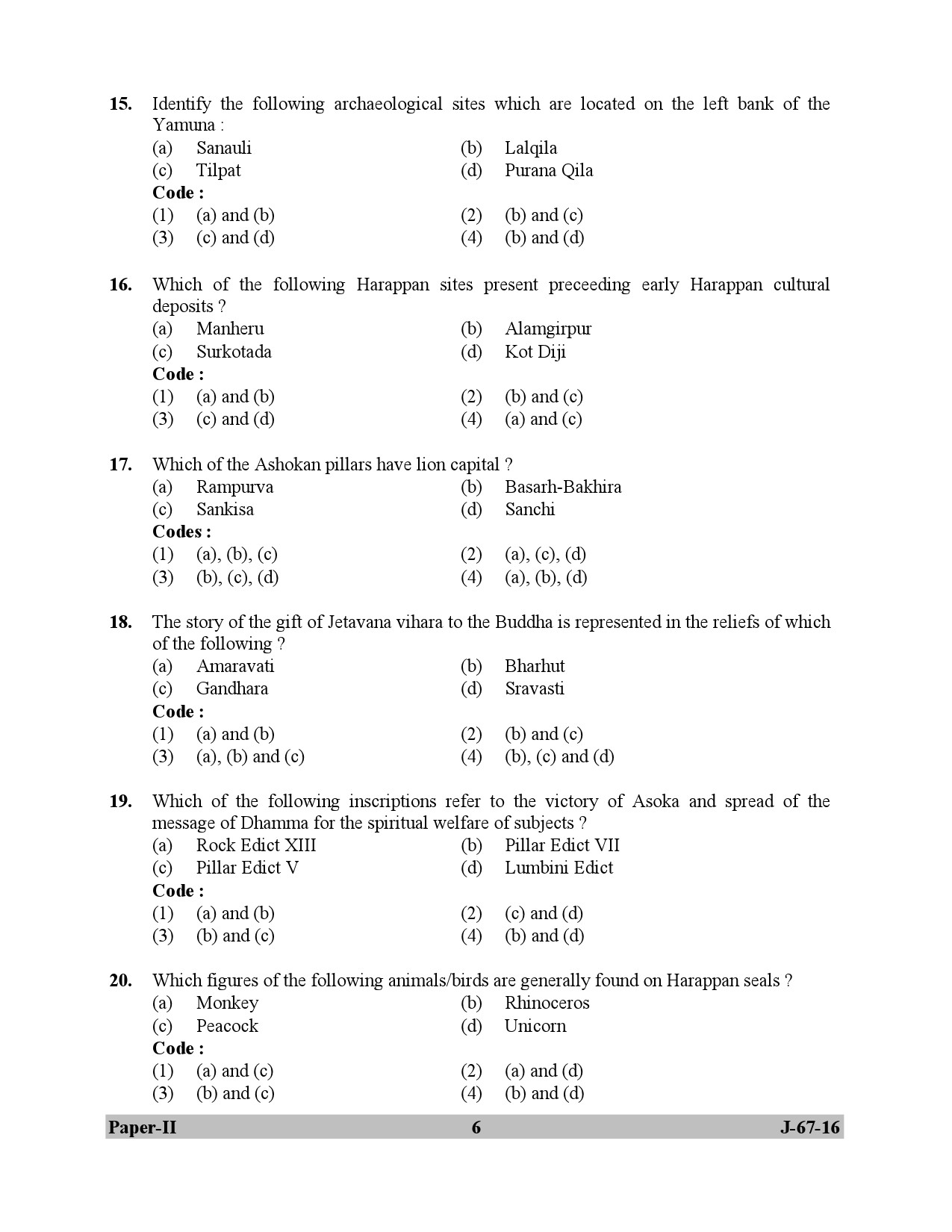 UGC NET Archaeology Question Paper II Set 2 July 2016 6