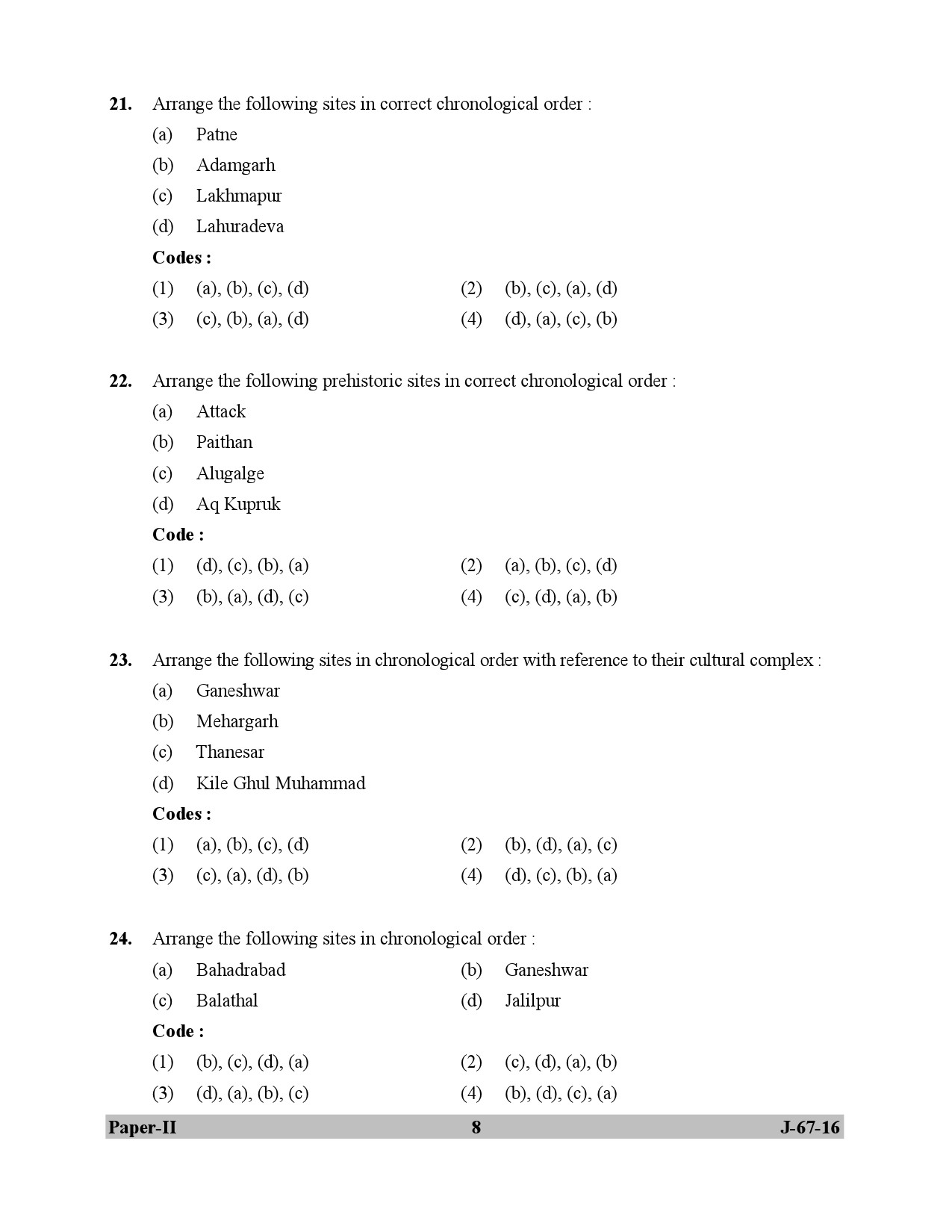 UGC NET Archaeology Question Paper II Set 2 July 2016 8