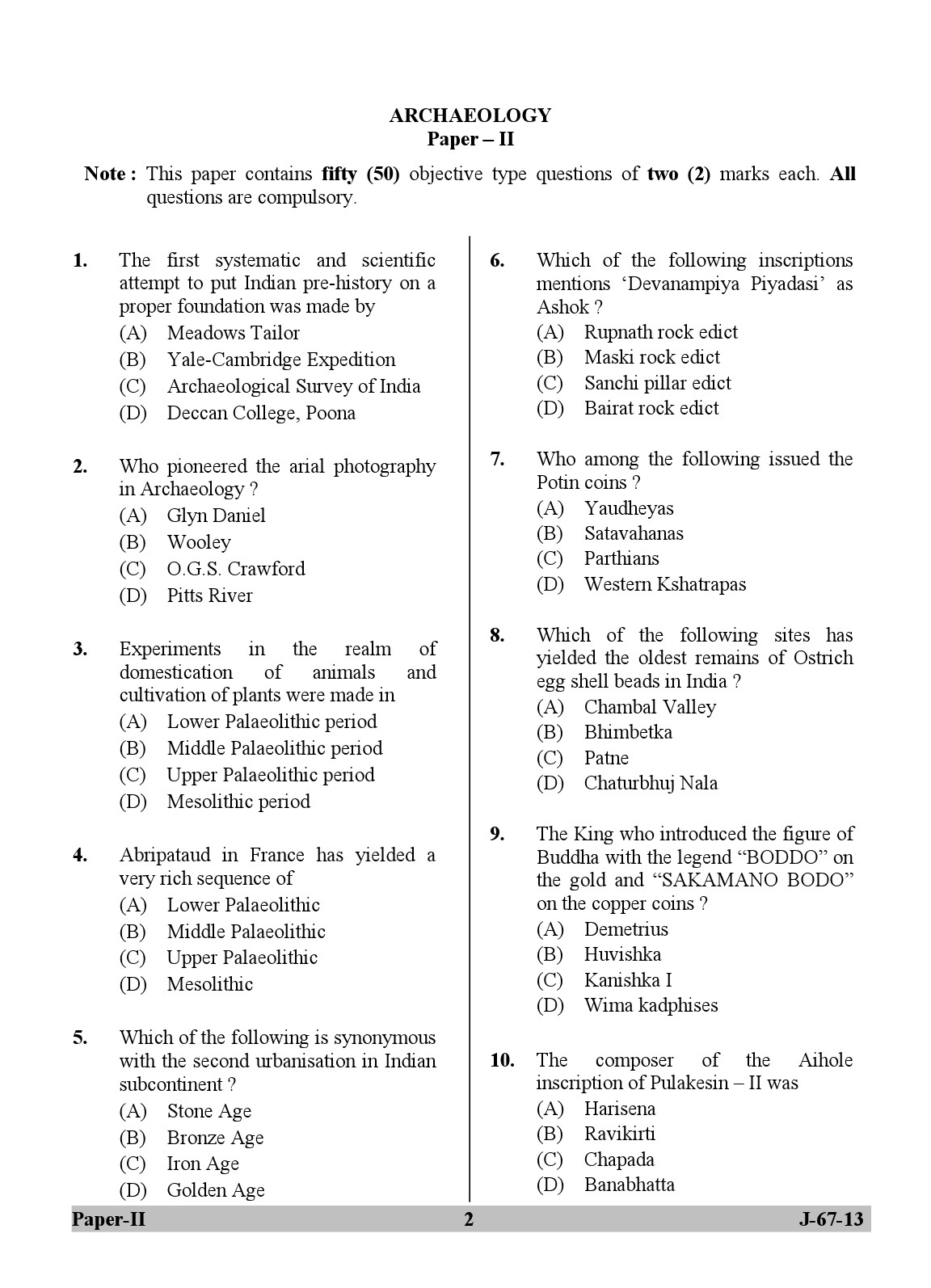 UGC NET Archaeology Question Paper II Set 2 June 2013 2