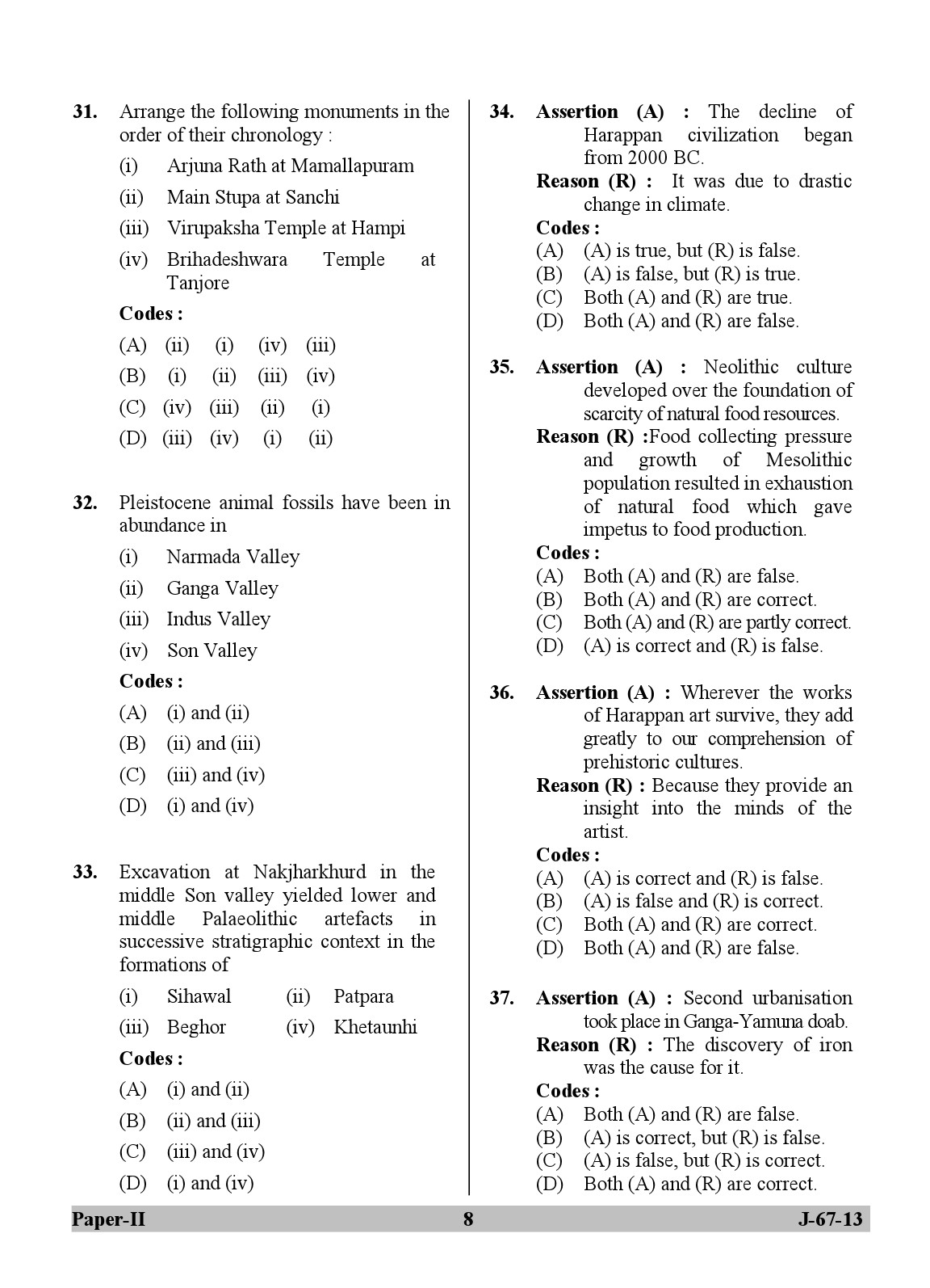 UGC NET Archaeology Question Paper II Set 2 June 2013 8